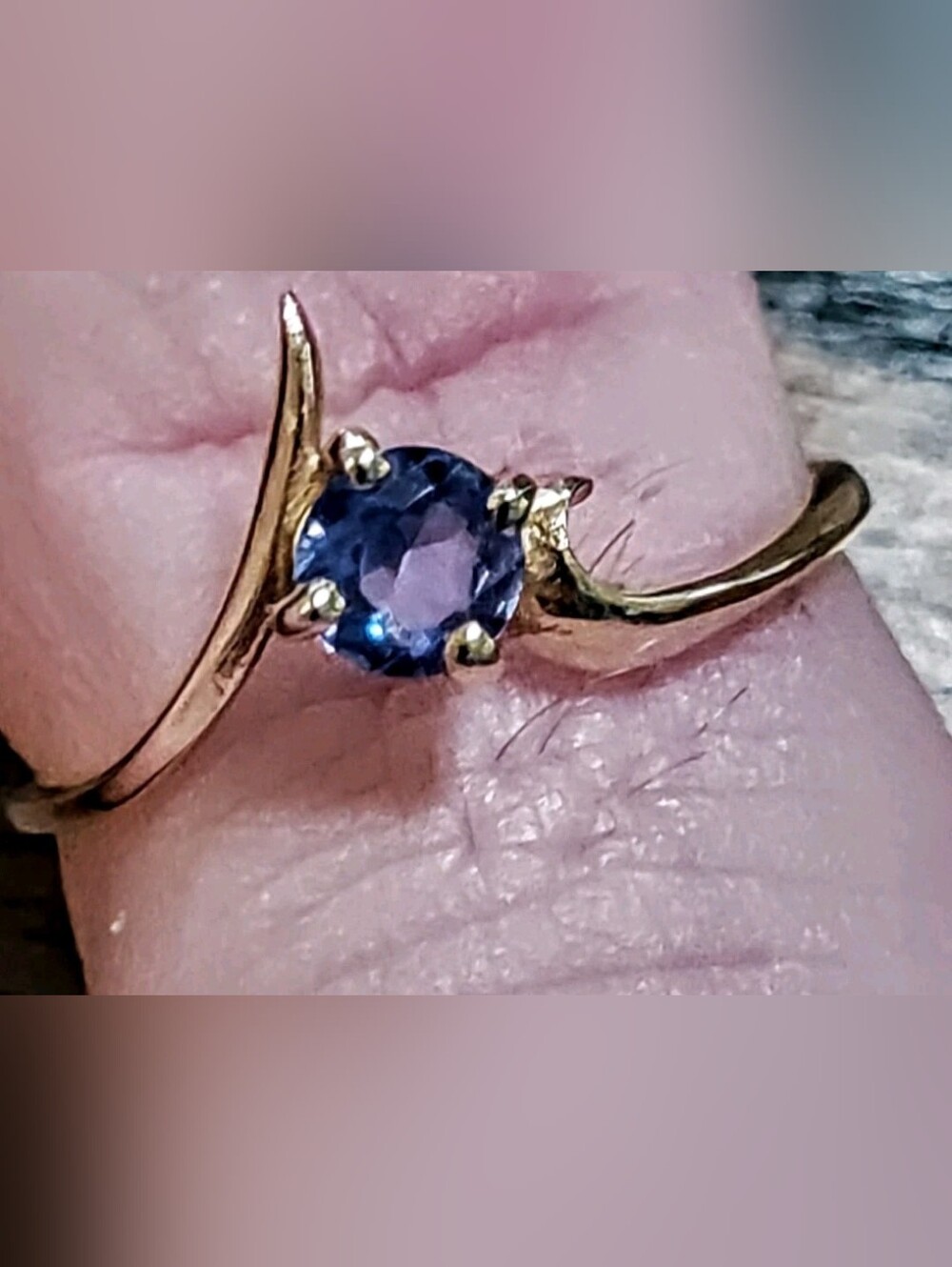 Vintage KBN Kabana 14KP Gold Round Violet Tanzinite Abstract Wave Ring Sz 5.5